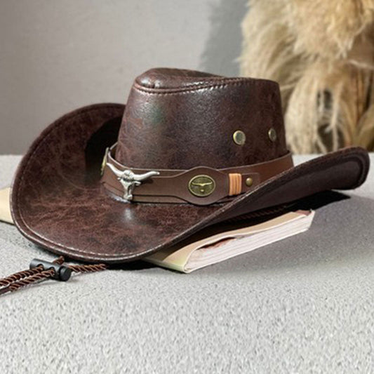 Vintage bredbrättad cowboyhatt med rem