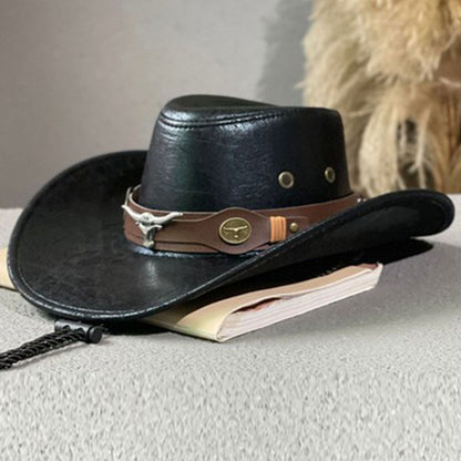 Vintage bredbrättad cowboyhatt med rem